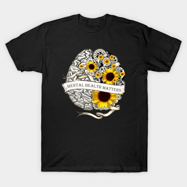 Brain Floral, Mental Health Matters 9 T-Shirt by Collagedream